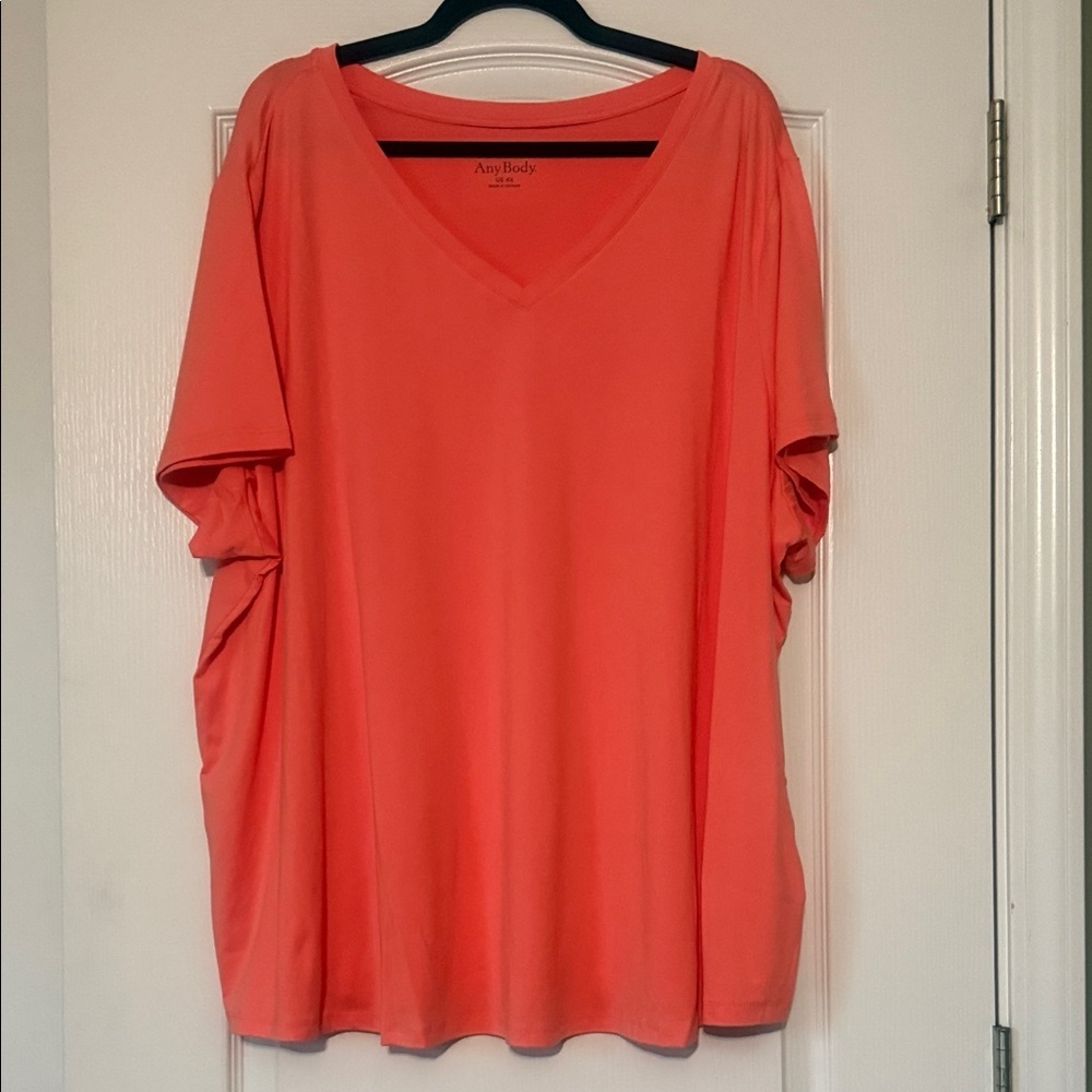 AnyBody Loungewear Coral V-Neck Short Sleeve Tee and Pants Set Size 4X